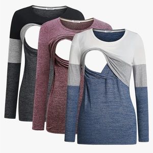 3pk Long Sleeve Nursing Tops